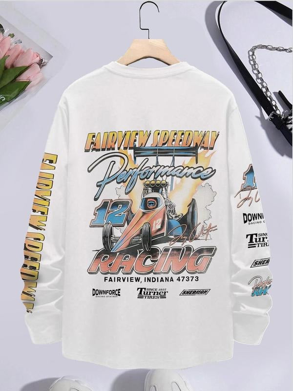 Women's Letter Print Round Neck Graphic Tee, Fashion Casual Long Sleeve T-shirt, Women's Top for Daily Wear Hoodie,...