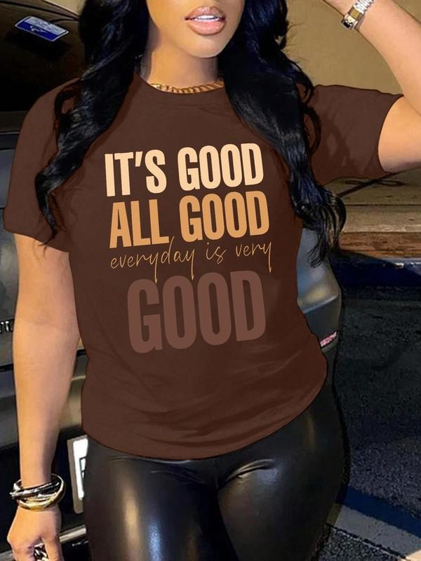 Women's Letter Print Round Neck Graphic Tee, Trendy Casual Short Sleeve T-shirt for Daily Wear, Ladies Summer...