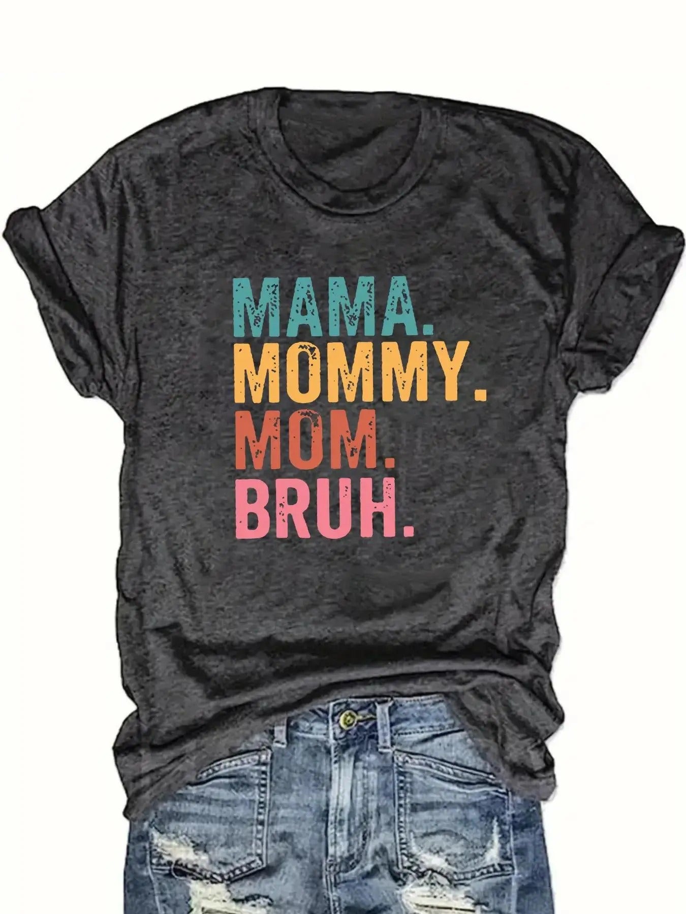 Women's Letter Print Round Neck Graphic Tee, Vintage Trendy Casual Short Sleeve T-shirt For Daily Wear, Ladies All...