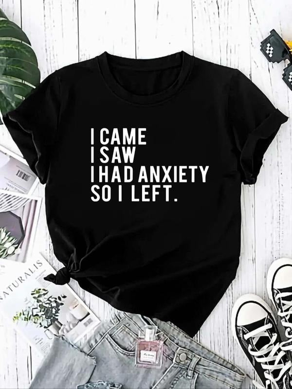Women's Letter Print Round Neck Graphic Tee, Vintage Trendy Casual Short Sleeve T-shirt For Daily Wear, Ladies Tops for...
