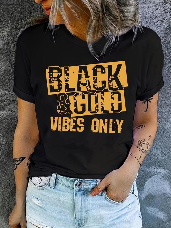 Women's Letter Print Round Neck Graphic Tee, Vintage Trendy Casual Short Sleeve T-shirt for Daily Wear, Ladies All...