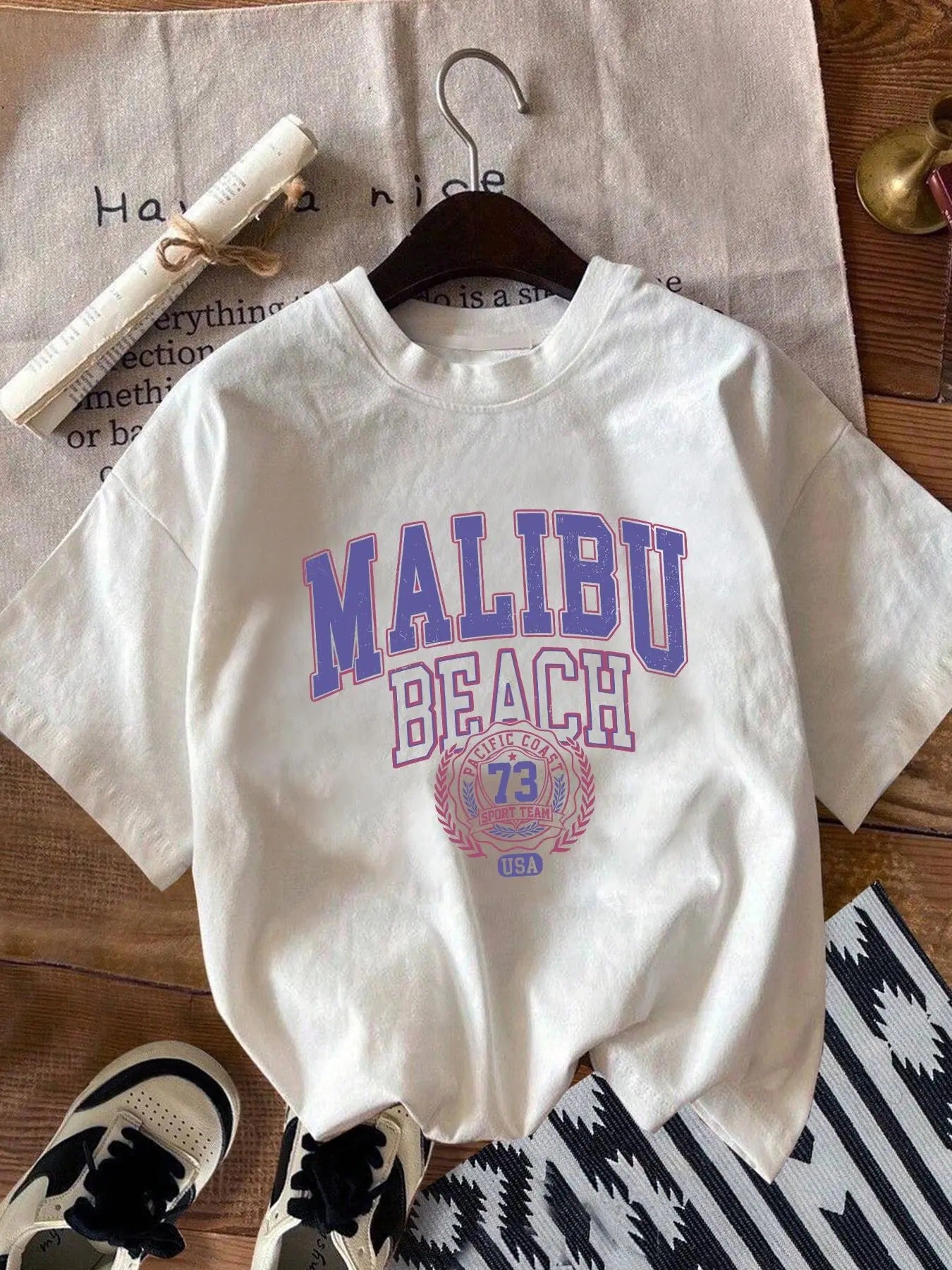 Letter Print Round Neck Vintage Casual Short Sleeve Daily Summer T-Shirts, Hoodie, Sweatshirt