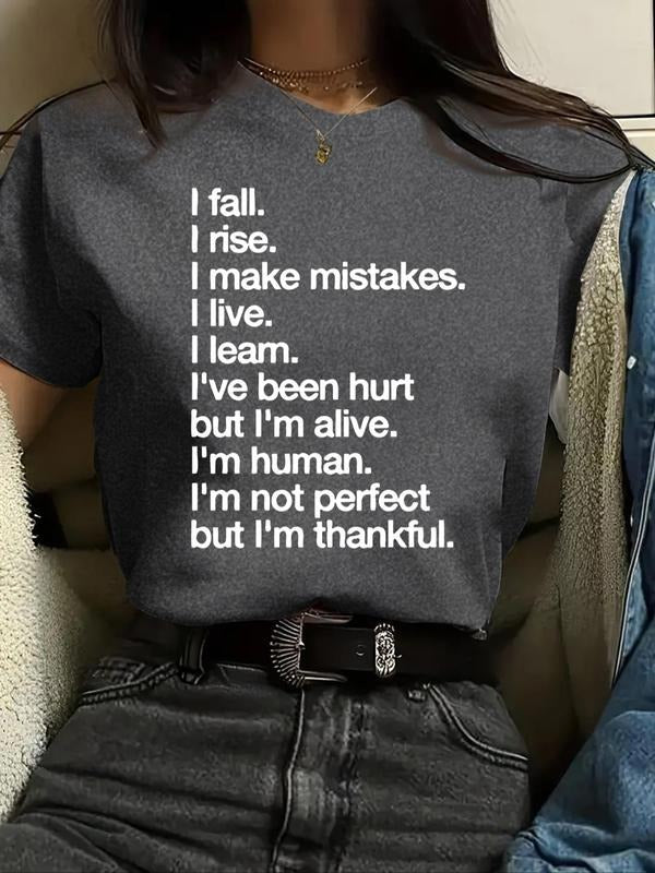 Women's Letter Print Round Neck Graphic Tee, Vintage Trendy Casual Short Sleeve T-shirt for Daily Wear, Ladies Summer...