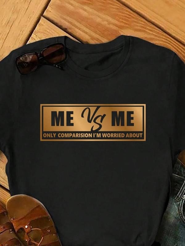 Women's Letter Print Round Neck Graphic Tee, Vintage Trendy Casual Short Sleeve T-shirt for Daily Wear, Ladies Summer...