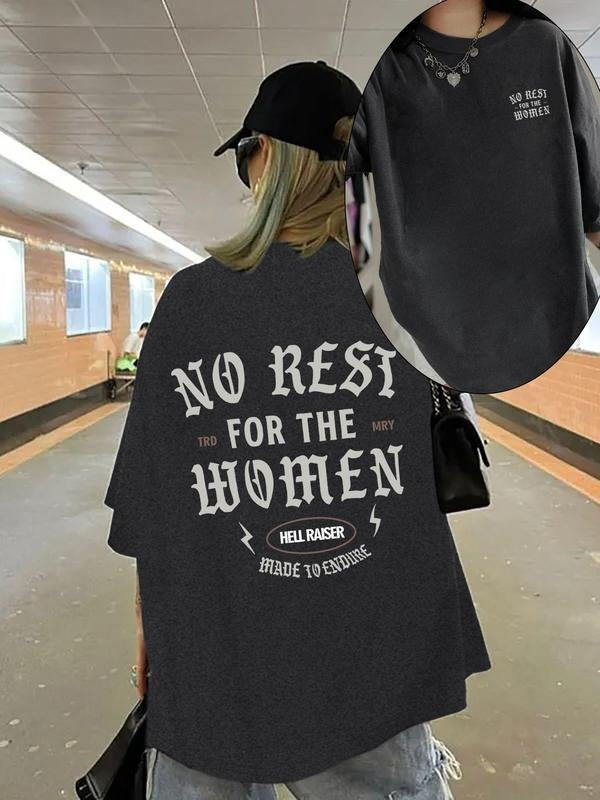 Women's Letter Print Round Neck Graphic Tee, Vintage Trendy Casual Short Sleeve T-shirt for Daily Wear, Ladies Summer...