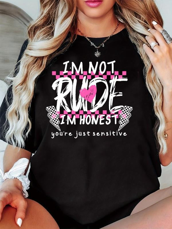 Women's Letter Print Round Neck Graphic Tee, Vintage Trendy Casual Short Sleeve T-shirt for Daily Wear, Ladies Summer...