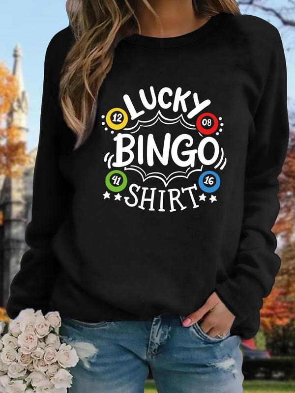Women's Letter Print Round Neck Long Sleeve Tee, Fashion Casual Crew Neck T-Shirt for Daily Holiday Outdoor Wear, Women...