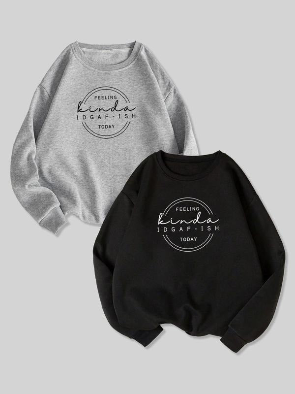 Women's Letter Print Round Neck Pullover Sweatshirt, Casual Fashion Crew Neck Long Sleeve Sweatshirt for Daily Holiday...