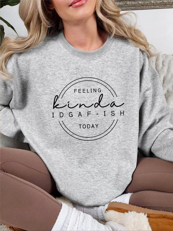 Women's Letter Print Round Neck Pullover Sweatshirt, Casual Long Sleeve Crew Neck Sweatshirt for Fall & Winter, Women's...
