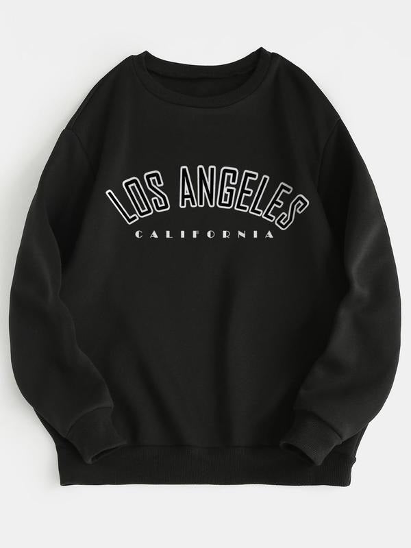Women's Letter Print Round Neck Pullover Sweatshirt, Trendy Casual Crew Neck Long Sleeve Sweatshirt for Daily Wear,...