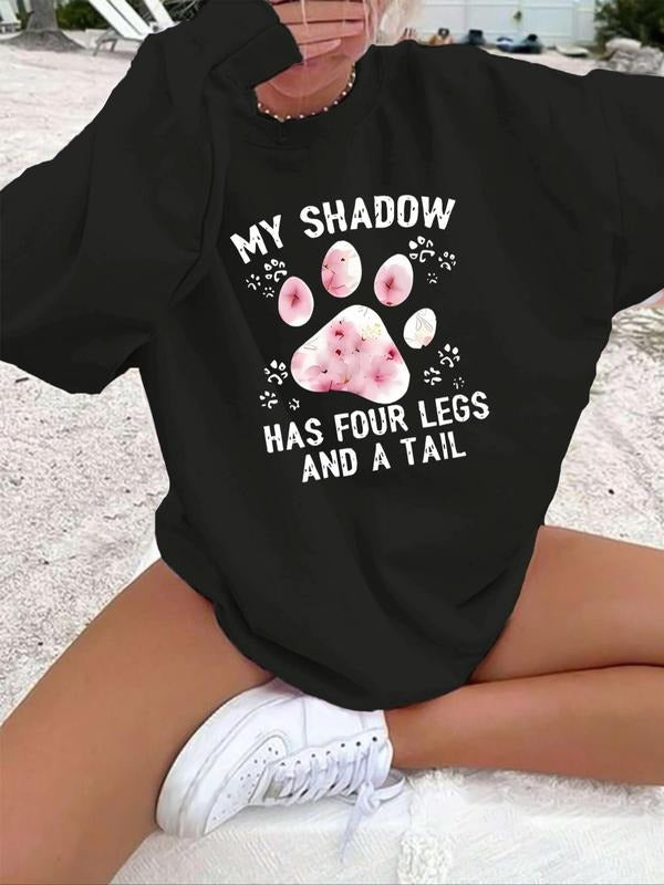 Women's Letter Print Round Neck Pullover, Casual Fashion Paw Print Crew Neck Sweatshirt for Daily Holiday Outdoor Wear,...