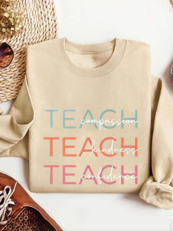 Women's Letter Print Round Neck Pullover, Fashion Casual Crew Neck Sweatshirt for Daily Holiday Outdoor Wear, Women...