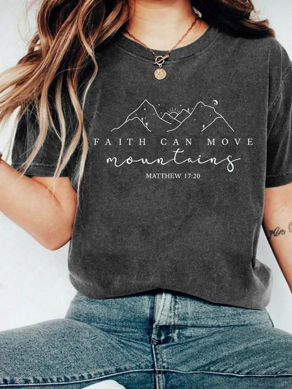 Women's Letter Print Round Neck Short Sleeve T-Shirt, Casual Fitted Half Sleeve Top, Soft Breathable Fabric, Perfect...