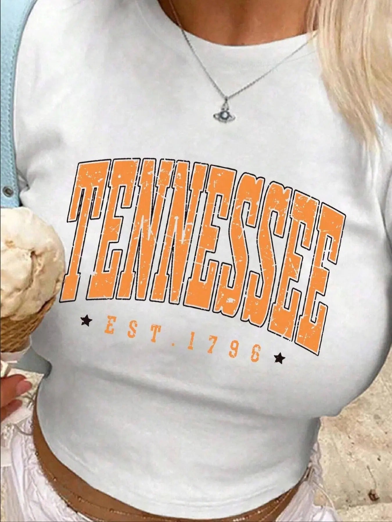 Women's Letter Print Round Neck Short Sleeve Tee, Vintage Tennessee Letter Graphic Crew Neck Skinny T-Shirt, Casual...