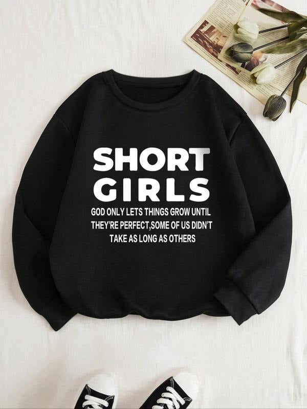 Women's Letter Print Round Neck Sweatshirt, Casual Fashion Drop Shoulder Long Sleeve Pullover for Daily Wear, Ladies Fall...