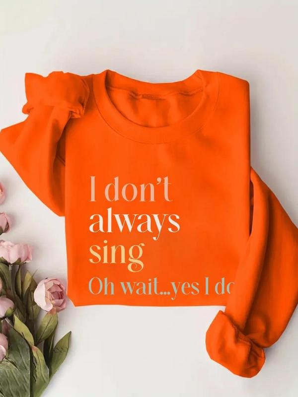 Women's Letter Print Round Neck Sweatshirt, Casual Fashion Long Sleeve Pullover for Daily Wear, Ladies Spring Clothes...