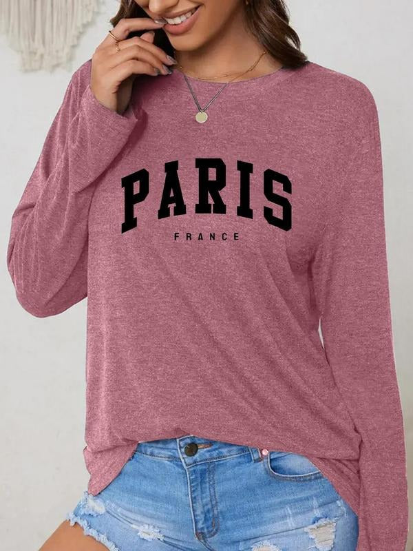 Women's Letter Print Round Neck Sweatshirt, Casual Long Sleeve Crew Neck Pullover for Daily Wear, Ladies Clothes for All...