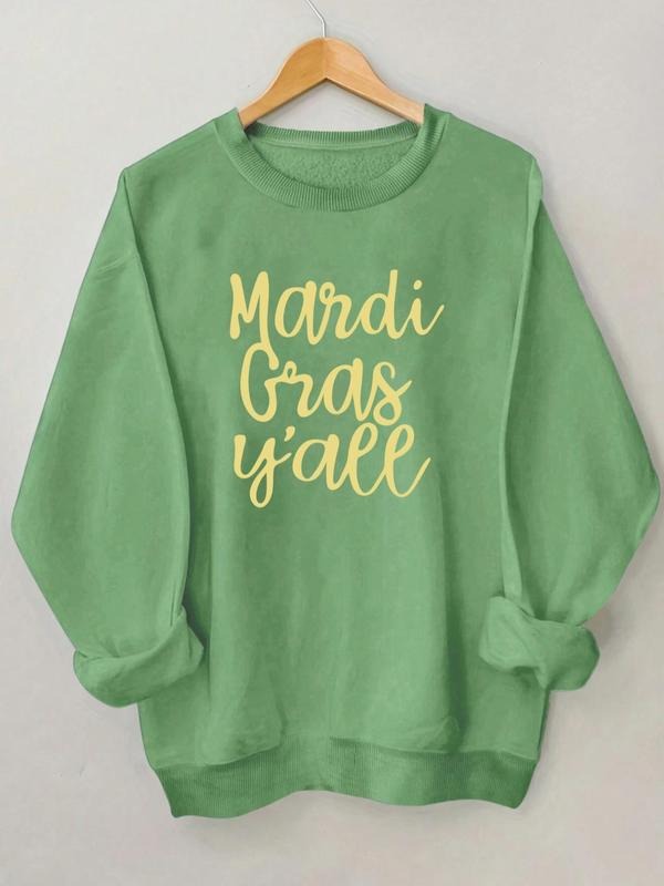 Women's Letter Print Round Neck Sweatshirt, Casual Long Sleeve Crew Neck Pullover for Fall & Winter, Fashion Women's...
