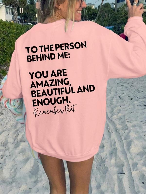 Women's Letter Print Round Neck Sweatshirt, Casual Long Sleeve Crew Neck Pullover for Fall & Winter, Women's Clothes for...