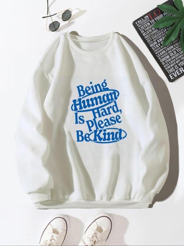 Women's Letter Print Round Neck Sweatshirt, Casual Long Sleeve Crew Neck Pullover for Fall & Winter, Women's Clothes for...