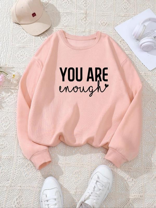 Women's Letter Print Round Neck Sweatshirt, Casual Long Sleeve Crew Neck Pullover for Fall & Winter, Women's Clothes for...