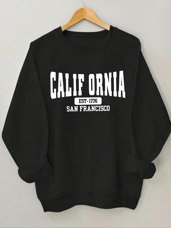 Women's Letter Print Round Neck Sweatshirt, Casual Long Sleeve Crew Neck Pullover for Spring & Fall, Fashion Women's Top...