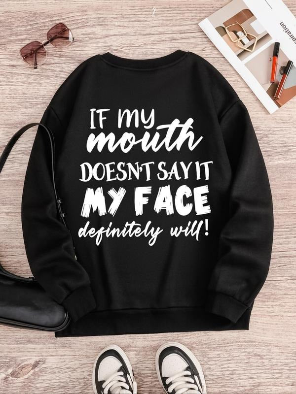 Women's Letter Print Round Neck Sweatshirt, Casual Long Sleeve Crew Neck Pullover for Spring & Fall, Fashion Women's Top...