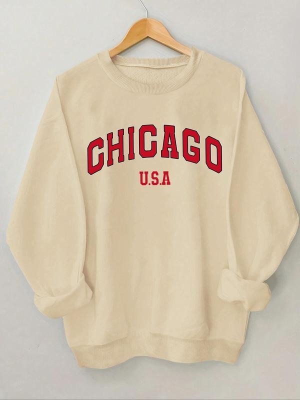 Women's Letter Print Round Neck Sweatshirt, Casual Long Sleeve Crew Neck Pullover for Spring & Fall, Fashion Women's Top...