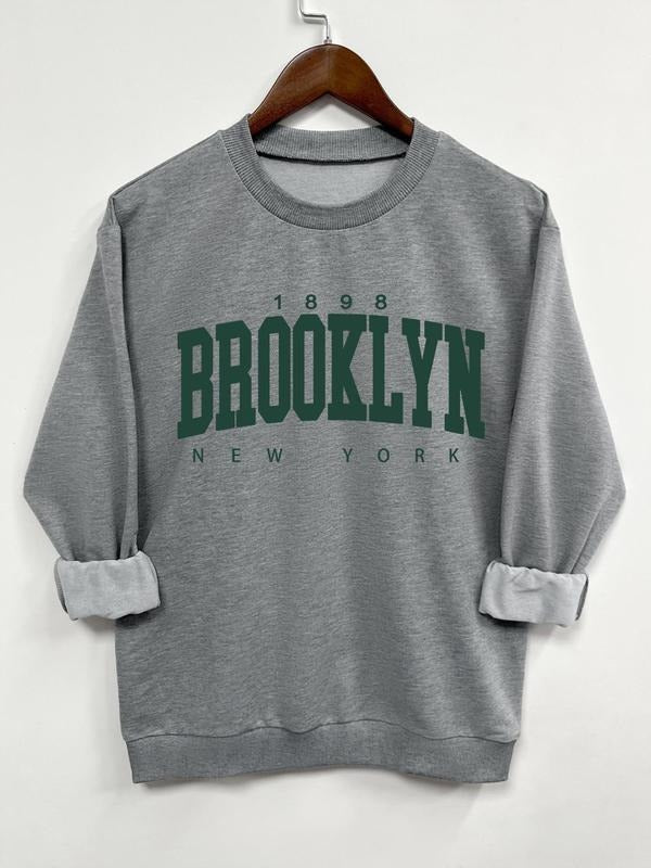 Women's Letter Print Round Neck Sweatshirt, Casual Long Sleeve Crew Neck Pullover for Spring & Fall, Fashion Women's Top...