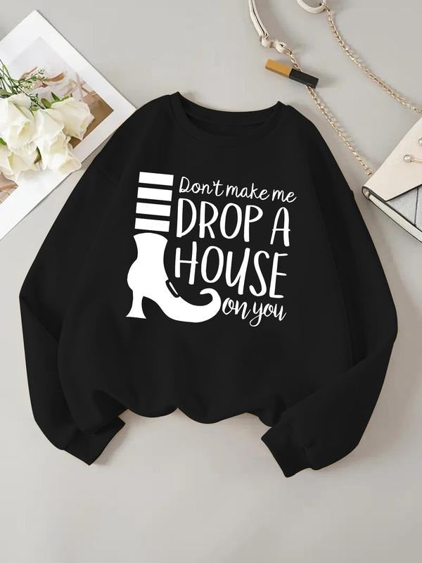 Women's Letter Print Round Neck Sweatshirt, Casual Long Sleeve Crew Neck Pullover for Spring & Fall, Fashion Women's Top...