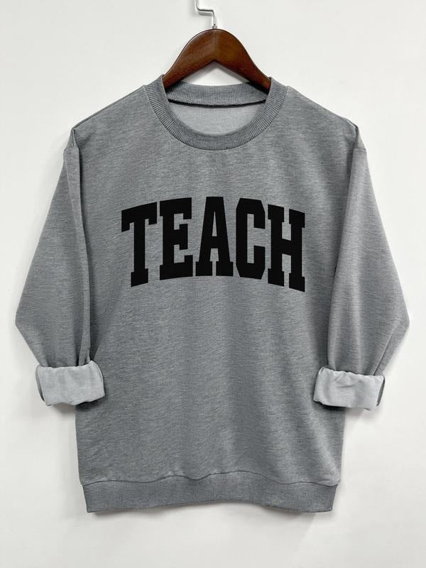 Letter Print Round Neck Casual Long Sleeve Crew Neck Spring & Fall Top Daily Wearstyle{N002}2 T-Shirts, Hoodie, Sweatshirt
