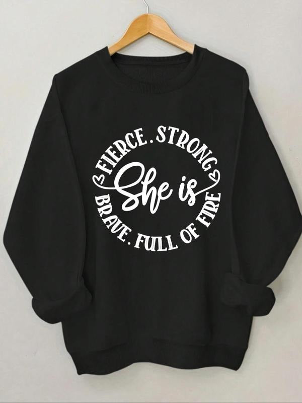 Women's Letter Print Round Neck Sweatshirt, Casual Long Sleeve Crew Neck Pullover for Spring & Fall, Women's Top for...