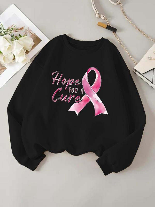Women's Letter Print Round Neck Sweatshirt, Casual Long Sleeve Crew Neck Pullover for Spring & Fall, Women's Top for...