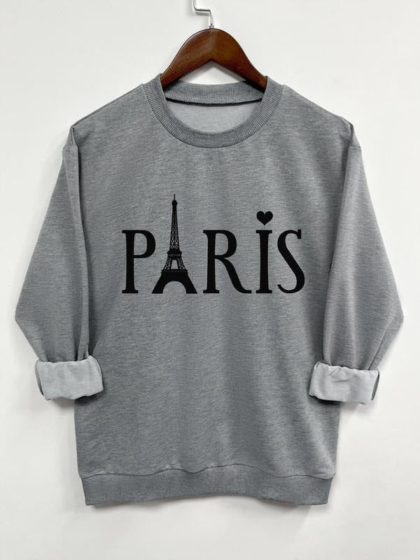 Women's Letter Print Round Neck Sweatshirt, Casual Long Sleeve Pullover, Women's Fall & Winter Clothes for Daily Wear...