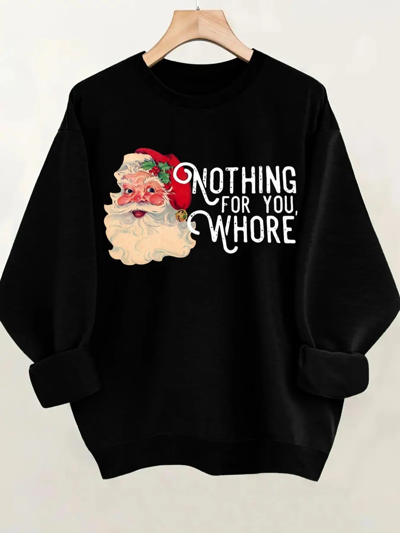 Women's Letter Print Round Neck Sweatshirt, Casual Santa Claus Print Long Sleeve Pullover, Ladies Fall & Winter Clothes...