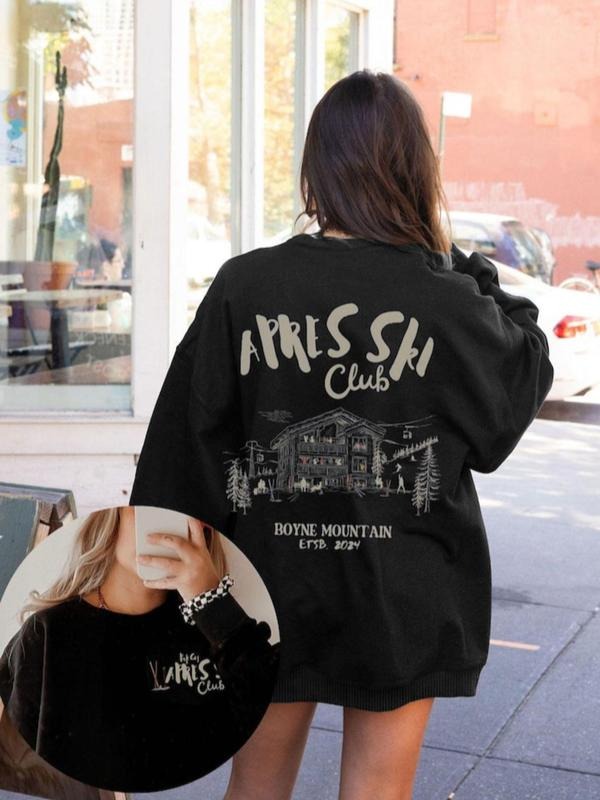 Women's Letter Print Round Neck Sweatshirt, Fashion Casual Crew Neck Long Sleeve Pullover  for Daily Holiday Outdoor...