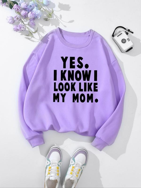 Women's Letter Print Round Neck Sweatshirt, Fashion Casual Crew Neck Long Sleeve Pullover for Daily Wear, Ladies Fall &...