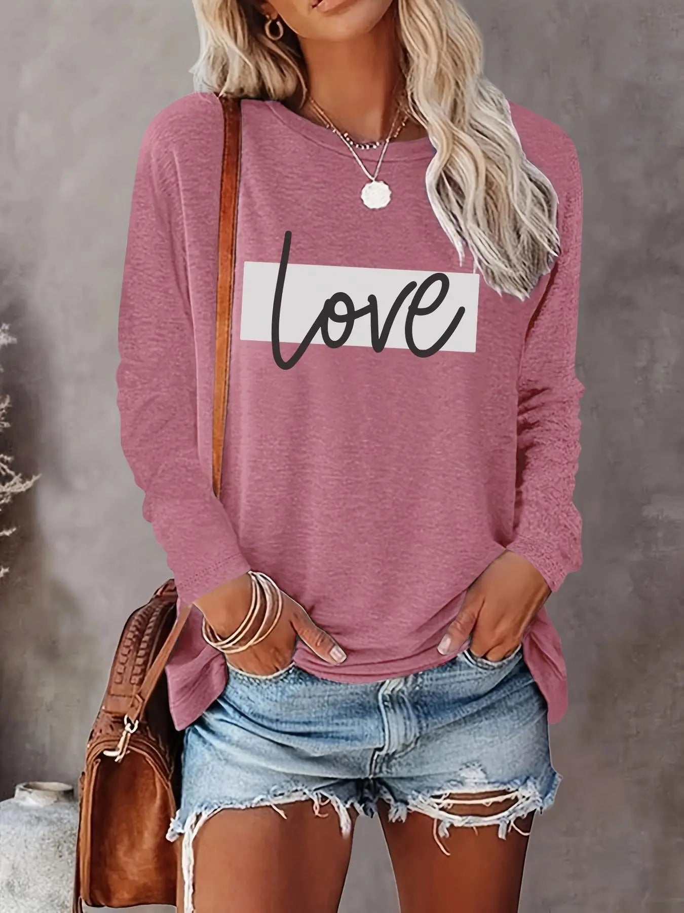 Letter Print Round Neck Casual Long Sleeve Crew Neck Fall & Winter Clothes Daily T-Shirts, Hoodie, Sweatshirt