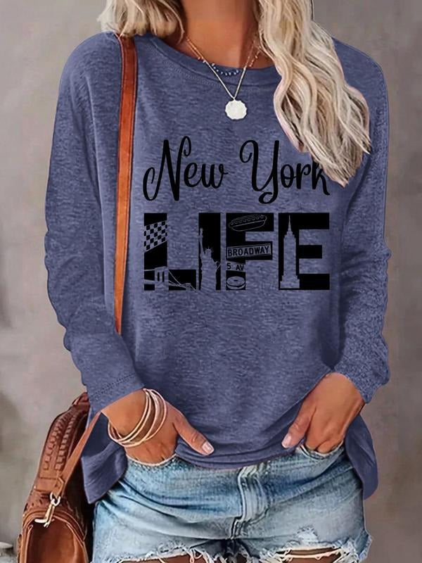 Women's Letter Print Round Neck T-shirt, Fashion Casual Long Sleeve Tee, Women's Top for Daily Wear style 05 Hoodie,...