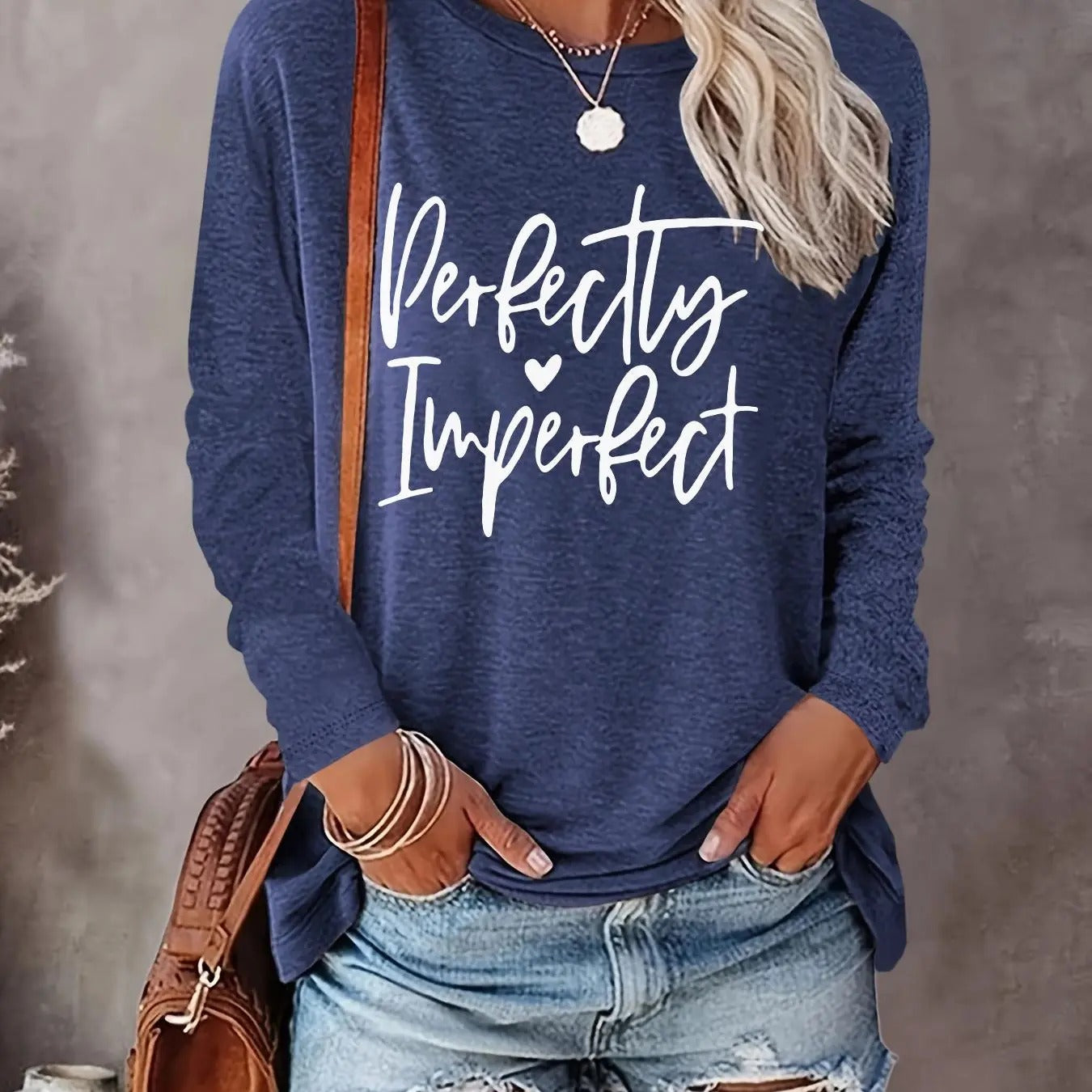 Letter Print Round Neck Casual Long Sleeve Crew Neck Fall & Winter Top Daily T-Shirts, Hoodie, Sweatshirt