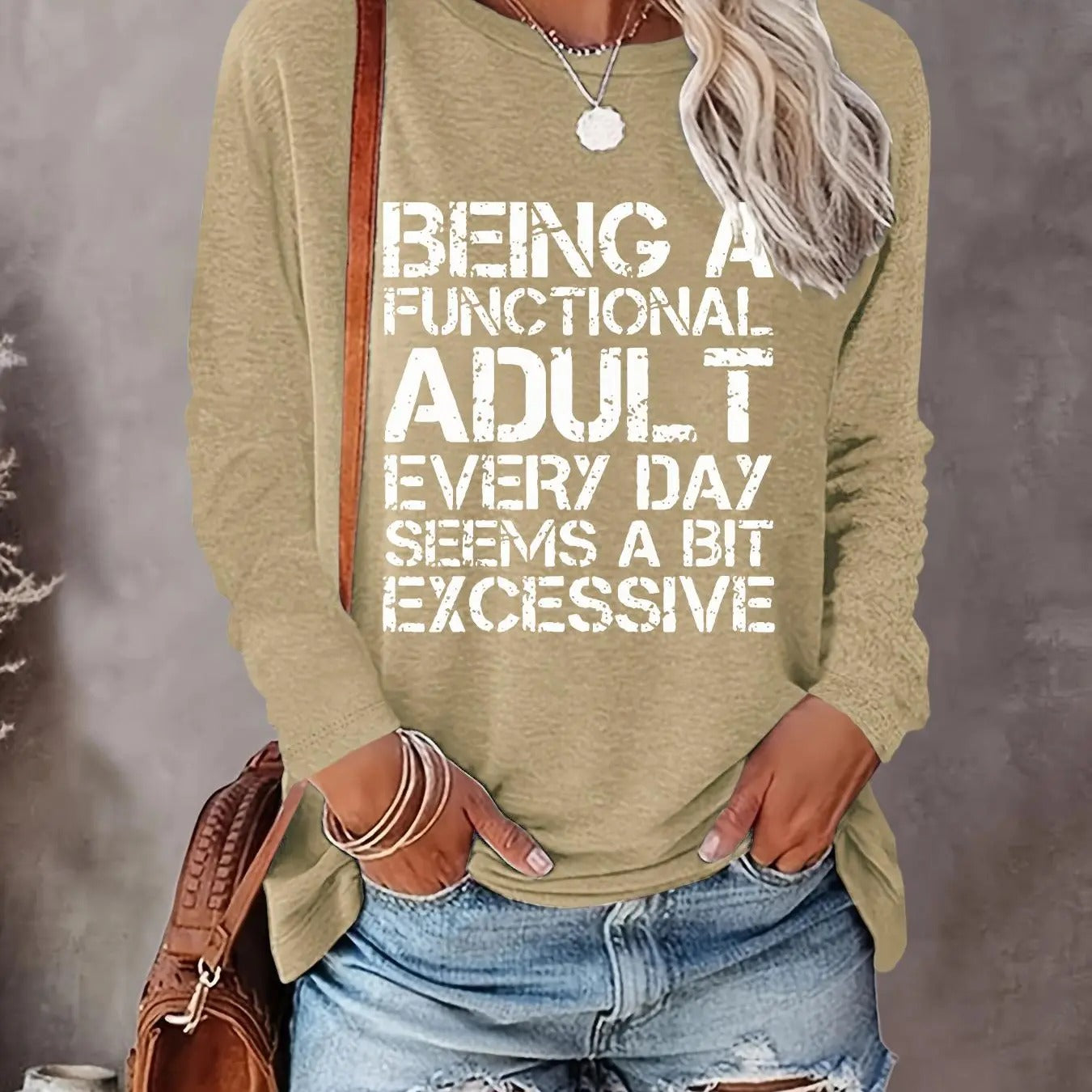 Letter Print Round Neck Casual Long Sleeve Crew Neck Fall & Winter Clothes Daily T-Shirts, Hoodie, Sweatshirt