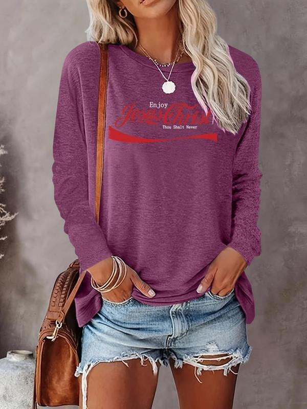 Letter Print Round Neck Casual Long Sleeve Crew Neck Fall & Winter Top Daily Wearstyle{N002}3 T-Shirts, Hoodie, Sweatshirt
