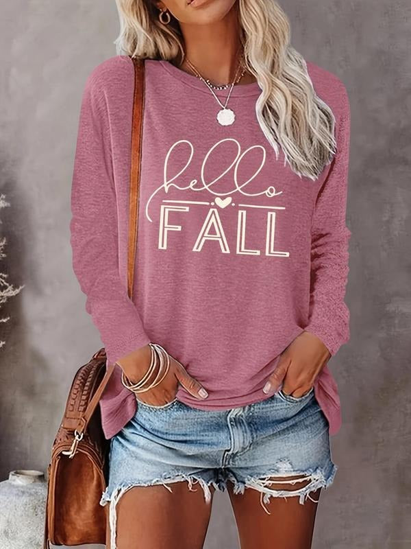 Letter Print Round Neck Casual Long Sleeve Crew Neck Fall & Winter Top Daily Wearstyle{N002}5 T-Shirts, Hoodie, Sweatshirt