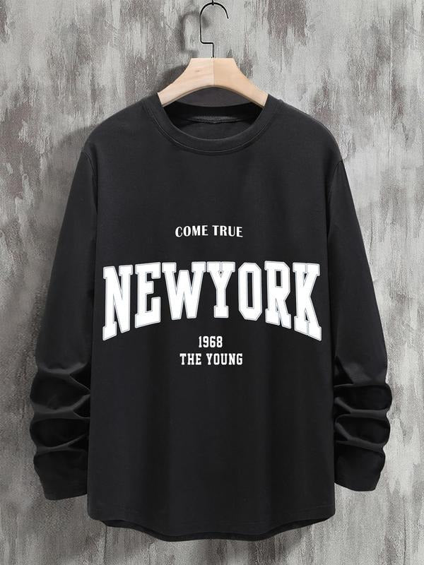 Women's Letter Print Round Neck Tee, Casual Long Sleeve T-shirt  for Spring, Fashion Women's Top for Daily Wear Hoodie,...