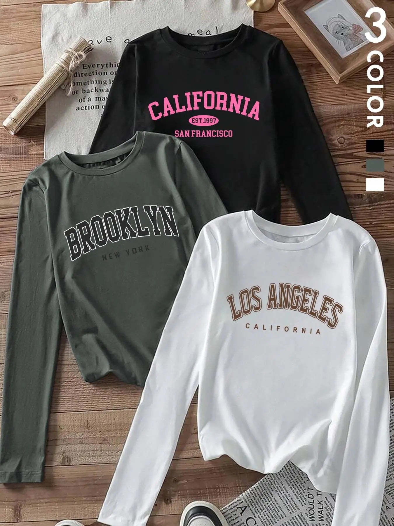 Women's Letter Print Round Neck Tee, Casual Long Sleeve T-shirt for Daily Wear, Ladies Clothes for All Seasons Hoodie,...