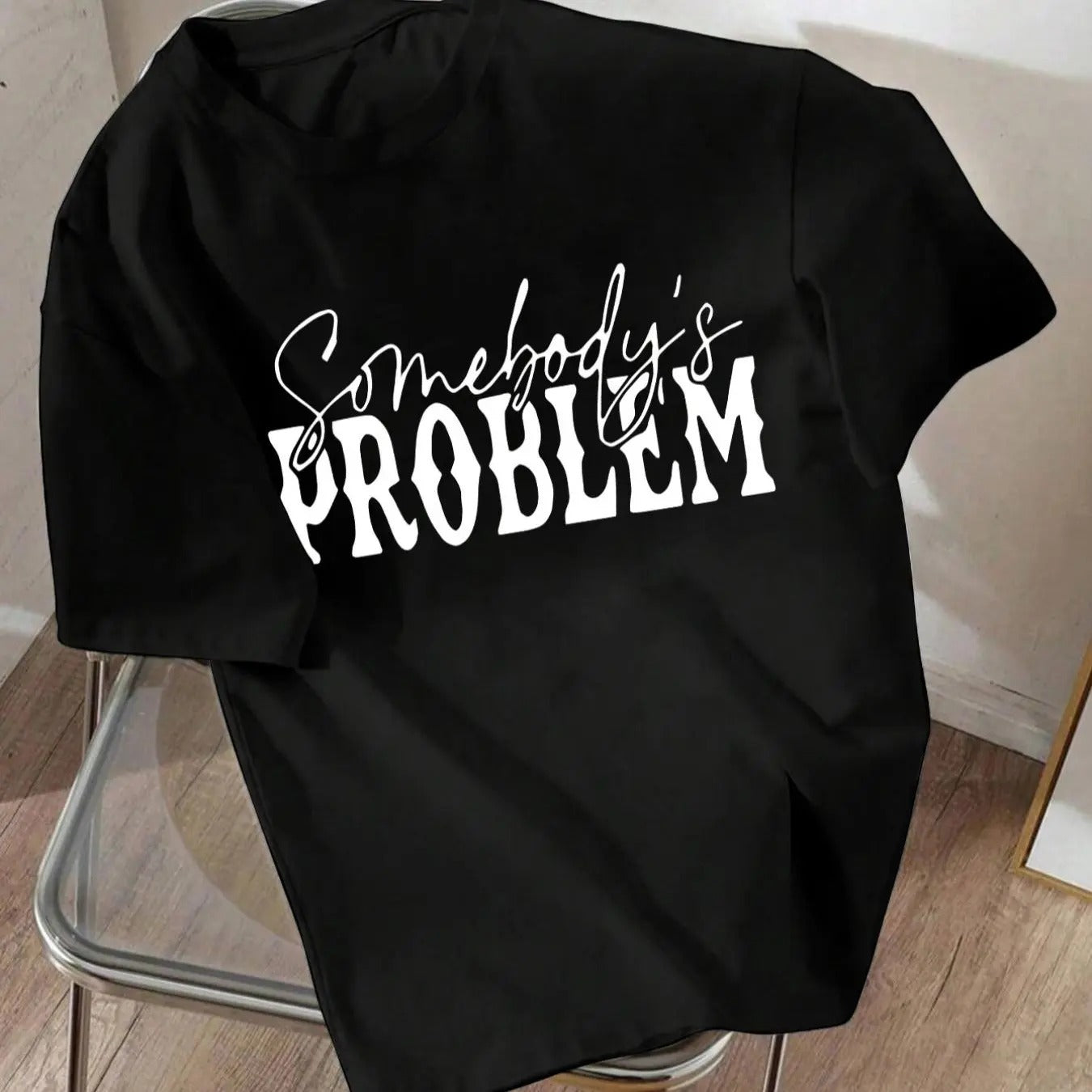 Women's Letter Print Round Neck Tee, Casual Short Sleeve Crew Neck T-Shirt for Fall & Winter, Fashion Women's Top for...