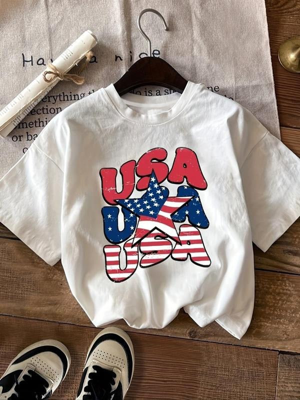 Women's Letter Print Round Neck Tee, Casual Short Sleeve Crew Neck T-Shirt for Summer, Fashion Women's Top for Daily Wear...