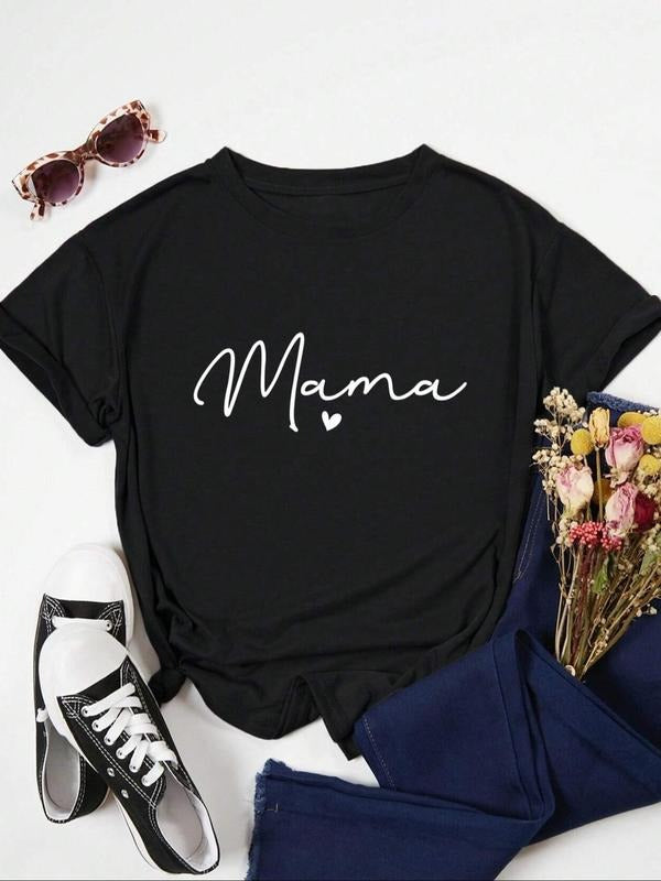Women's Letter Print Round Neck Tee, Casual Short Sleeve Crew Neck T-Shirt for Summer, Fashion Women's Top for Daily Wear...