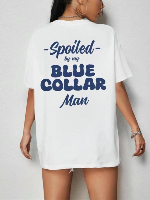 Women's Letter Print Round Neck Tee, Casual Short Sleeve Crew Neck T-Shirt for Summer, Fashion Women's Top for Daily Wear...