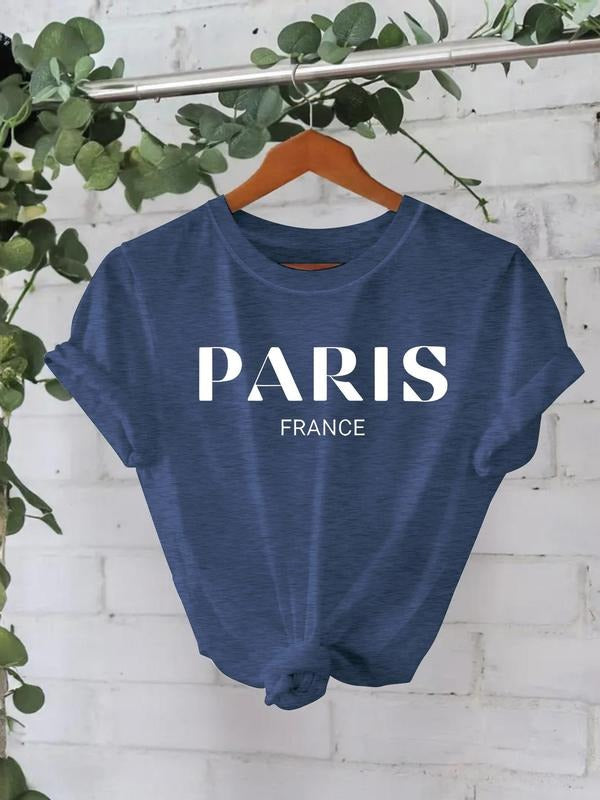 Women's Letter Print Round Neck Tee, Casual Short Sleeve Crew Neck T-Shirt for Summer, Fashion Women's Top for Daily Wear...